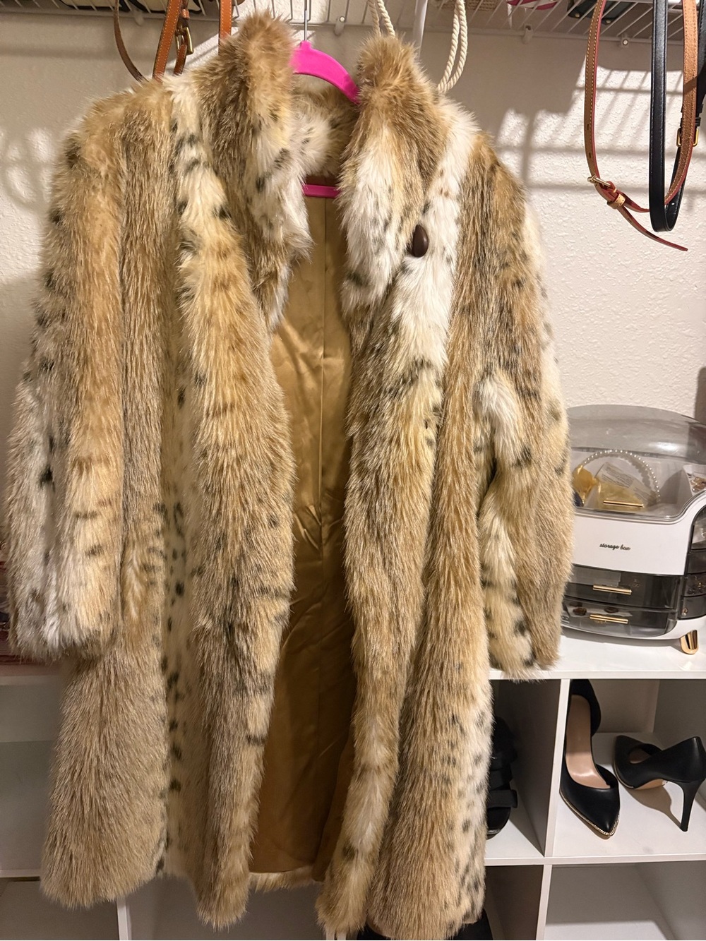 Spotted Tan Faux Fur Long Coat